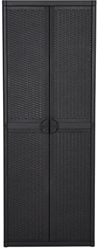 Generico Mueble portaobjetos negro 65 x 45 x 172 cm, armario de jardín de polipropileno con aspecto ratán, estantería con escoba y 4 estantes
