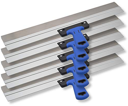 5er Set DEWEPRO® Edelstahl Fassadenspachtel - Dekorspachtel - Flächenspachtel - Flächenrakel mit Aluhalter und 2-Komponenten Softgriff- Größe: 600x50mm