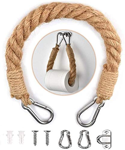 QoFina Toilettenpapierhalter ohne Bohren Klopapierhalter WC Papier Halterung Klopapierrollenhalter für WC Badezimmer Bad Vintage Dekoration Industrie Seil