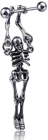 BlackAmazement 316L Edelstahl Dangle Ohrstecker Piercing Totenkopf Skelett silber Herren Damen
