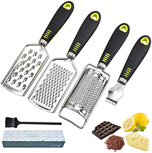 Set de 4 Rallador Manual de Cocina Limon Tomate Queso Verduras, Parmesano Zester Tool Pequeño Acero Fino&Grueso para Zanahoria Cocteleria Ajo Lemon Citrus Manzana Citricos Especias Fruta Cebolla