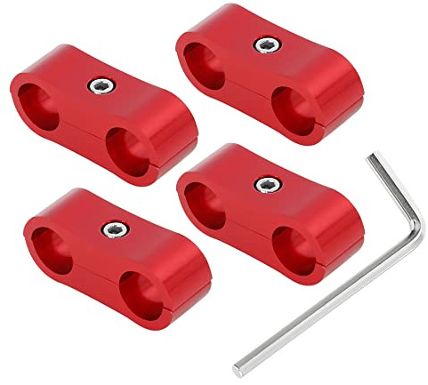 X AUTOHAUX 4pcs Red AN4 11mm Hose Separator Clamp Adapter with Wrench for Car