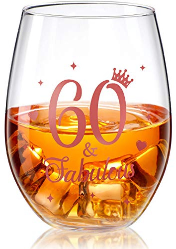 Patelai Copa de Vino sin Tallo Copa de Vino de Cumpleaños de Oro Rosa Copa de Aniversario para Hombre Mujer Decoraciones de Cumpleaños Aniversario Bodas, 17 oz