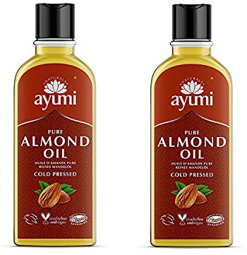 Ayumi Pure Sweet Almond Oil with Vitamin E | Hydrating Hair Oil for Dry Hair | AlmondOil for Skin Dryness | Anti-Ageing FaceOil | Body Oil for Dry Skincare | Beard Oil for Grooming | 2 x 150ml