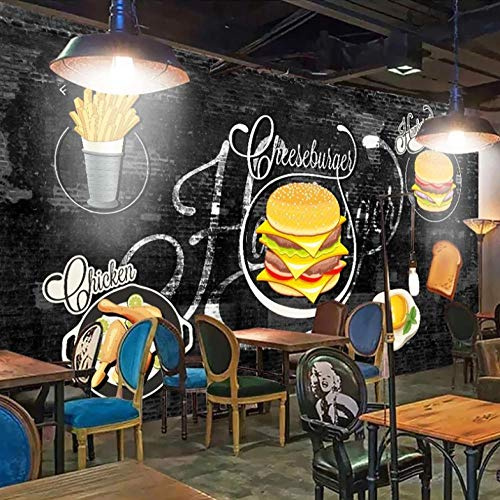 Papier Peint Muraux Burger Fries Et Egg Tart Shop Trompe L Oeil | Déco Mural Tableaux Muraux Photo Mural Rustique Vintage Chambre Corridor Wallpaper 400X280cm