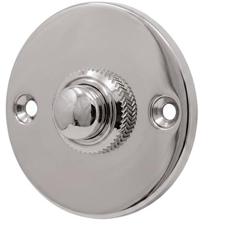 Ventano Antike Türklingel Unterputz (Ø 45 mm) – Massive Messing Klingelplatte Nickel hochglanz poliert – Schlichte Haustür-Klingel im Gründerzeit-Stil, Handgefertigt