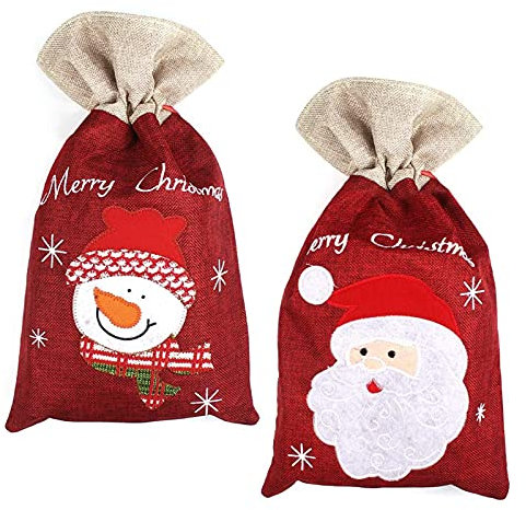 Koomuao Weihnachtsmann Sack 2 Stück Nikolaussäckchen Jutebeutel,Weihnachten Geschenkbeutel Geschenkbeutel Weihnachten für Kinder (2 Klein)