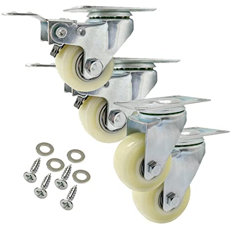 Suwooy 4 Stück Lenkrollen Für Möbel,Nylon Schwenkrollen Mit Bremse,Schwerlastrollen,Möbelrollen,Transportrollen,Ersatzrollen Für Wagen/Werkbänke,Rollen Für Möbel,Apparaterollen,2Nobrakes+2Brakes-63mm