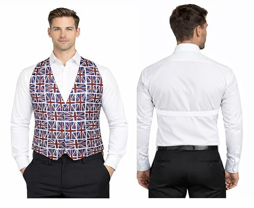 The Dragons Den Adults Union Jack Flag Backless Waistcoat United Kingdom UK Great Britain GB Supporters Fancy Dress [S-M]