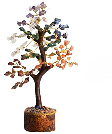 Wonder Care 7 Chakra Tree for Positive Energy Home Decorations and Healing Crystal Tree with M-Seal & Golden Wire | Money Tree | Crystal Decor | Multi Crystal | Feng Shui Decor (150 Beads)