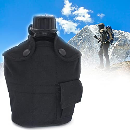Flasque pour homme, sac en aluminium camouflage, bouteille d'eau militaire avec poignée de transport, sac en toile verte pour camping en plein air (noir, 1 l)
