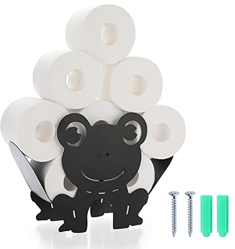 SUMNACON Schwarz Toilettenpapierhalter aus Metall WC Rollenhalter Stehend Papierhalter Toilettenrollenhalter Ohne Bohren Wandmontage Dekoration für Badezimmer Küche Frosch-Muster