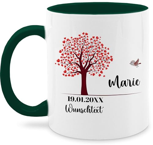 Tasse Tassen 325ml - Lebensbaum Geburt I Taufe Geschenk Kommunion I Datum - 325 ml - Dunkelgrün - kommunionstasse personalisierte konfirmationsgeschenke konfirmation konfirmations glühweintassen