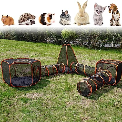 SHAIRMB Freigehege für Katzen, 6-in-1-Katzenzelt mit Katzentunnel für drinnen und draußen, Tragbarer Katzenlaufstall Spielzelte, für Katzen, Kaninchen, Frettchen und Kleintiere