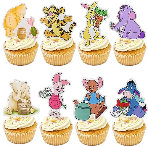 MEMOVAN Winnie Cupcake-Topper, 48 Stück, klassische Puuh-Cupcake-Picks, Kuchenaufsatz für Geburtstage und Babypartys