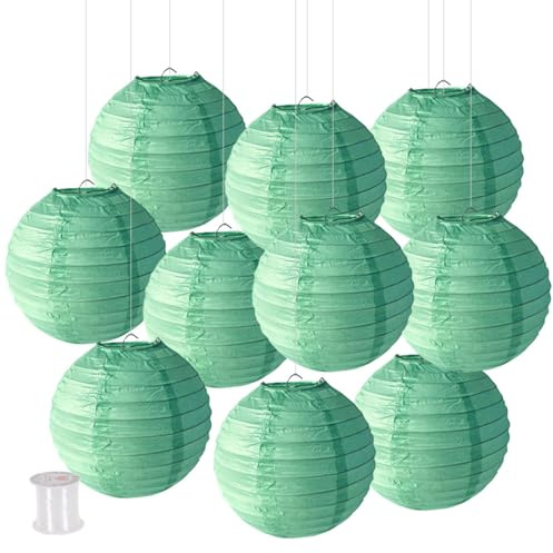 Surwin Lanterne Cinesi Set di 10, Lanterne di Carta, Cinese Rotonda Lanterna di Carta da Appendere Decorazioni da Appendere per Halloween Ringraziamento Natale (10cm,Verde Menta)