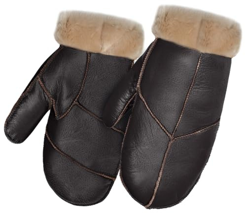 Harssidanzar Frauen Handschuhe für Winter,Lammfell Shearling Pelz gefüttert Warme Echtleder Handschuhe KL030EU,Braun,Größe S