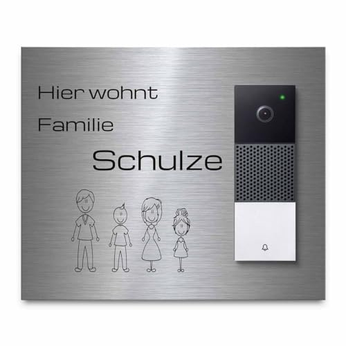 Modernes Klingelschild für Funkklingel Netatmo - personalisiertes Türschild aus Edelstahl mit Gravur | kompatibel mit Netatmo Klingel - hochwertiges Funkklingel Zubehör