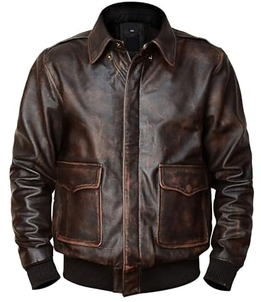 UGFashions Ww2 Us brown flight jacket A2 Leather Jacket US Air Force Distressed Leather Ww2 Flight Bomber Jacket