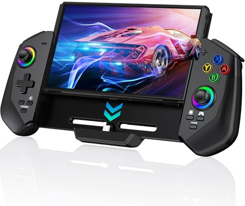 KICKDOT Manettes de commutation avec joystick Hall pour Nitendo Switch/OLED, Switch Pro Télécommande avec lumière RVB/Turbo/Double moteur/4 emplacements de jeu, Joypad filaire de rechange pour manette