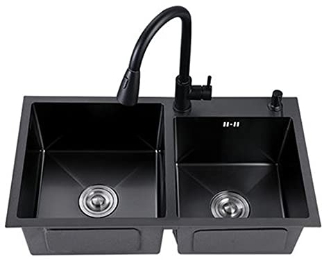 YOtat Lavello in Acciaio Inossidabile 304 A Doppia Vasca, Lavabo Sottopiano per Cucina Domestica A Due Fori Addensato
