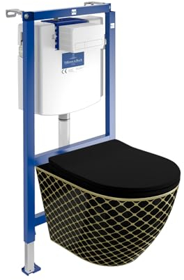 Lavita ViConnect H112 Vorwandelement Unterputz WC mit Bedienplatte + Wand Hänge Tiefspül WC Sofi Slim Black Night Spülrandlos + Wc Sitz Komplettset Unterputz Spülkasten Toilette Komplett Sett WC