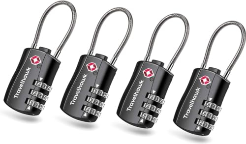 Travelhawk Koffer Zahlenschloss - 4er Set - TSA Schloss mit Zahlencode Kofferschloss Vorhängeschloss Gepäckschloss Kabelschloss 3-Stellig Kombinationsschloss Reiseschloss für Reisekoffer Reisetasche