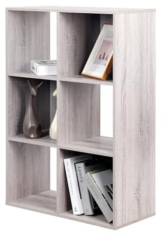 PACHIRA Bücherregal mit 6 Fächern, Würfelregal Aus Holzwerkstoff Für Wohnzimmer, Freistehender Bücherschrank Aktenregal Stufenregal Büroregal, Offenes Aufbewahrungsregal Für Kleidung, Spielzeug