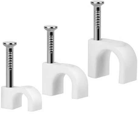 URAQT Cable Clips, 300 PCS White Cable Nail Clips, Cable Tidy Cable Holders Management Wire Tidy Clips, 3 Sizes, Wire Clips for Cables, for Organizing Wires and Cables for TV