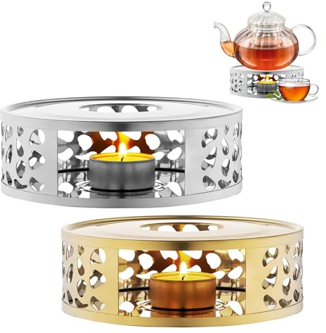 2 Pezzi Scalda Teiera In Acciaio Inox, Scaldateiera Con Porta Candele, Fornello Per Teiera, Riscaldatore Per Teiera Porta Set Da Tè In Acciaio Inossidabile, Per La Conservazione Del Calore 150mm*55mm