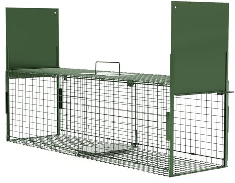 Lebendfalle Fangfalle, Käfig, 100 x 29 x 31,5 cm, Tierfalle, Fuchsfalle, Käfig, Schlag, Katze, Grün (drei Türen)