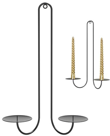 Generic 2-Arm Black Iron Wall Candle Holder, Tea Light Holder, Pillar Candle Sconce, Hanging Black Candle Holders, Perfect for Home Decor, Gift, Social Gatherings