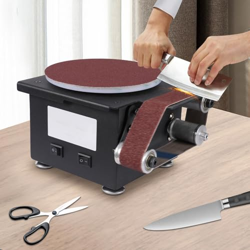 Band und Tellerschleifer 100W | 7-Gang Drehzahlregelung | 3-in-1 Schleifmaschine | Bandschleifer Lieferung mit 10 Blatt Schleifpapier und 10 Schleifbändern, Geeignet zum Schleifen von Metall, Holz usw