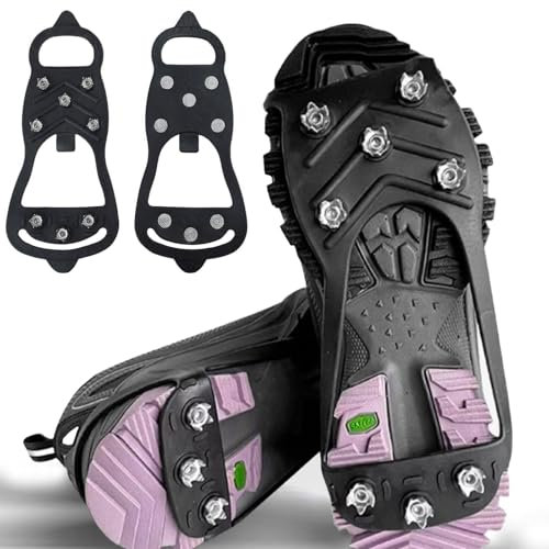 KEELYY Steigeisen, Steigeisen leichte, Spikes Grödel für Schuhe Wanderschuhe Bergschuhe, Anti-Rutsch Schuhspikes für Mann Frau für Walking, Joggen, Klettern und Wandern,L