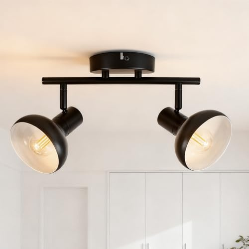 HiBay LED Deckenstrahler 2 Flammig Modern Schwenkbar Deckenspots Schwarz Weiß Metall Deckenleuchte Strahler E14 230V fur Küche Wohnzimmer Schlafzimmer, Ohne Leuchtmitel