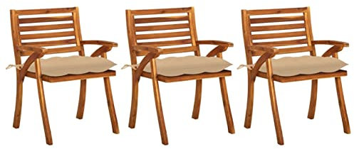 Homgoday Esszimmerstühle für den Garten mit Kissen, 3 Stück, massives Akazienholz, Stühle für den Außenbereich, Gartenmöbel, Terrassenmöbel, Modell 3060835