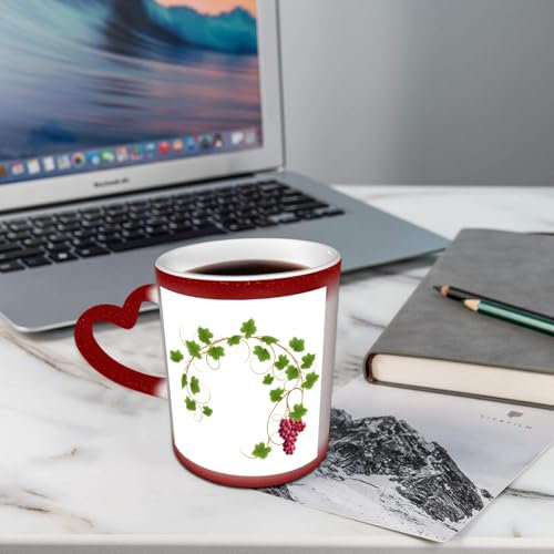 AELKSP Ceramic,Grapes, curved ivy twig, hardwood twine, Cabernet seed pile ， Green Purp,Coffee Mug Color Changing Mug Hot Heat Changing Mug Hot Heat Sensitive Mug Coffee Mug Tea Mug Drink Cup Milk Mug
