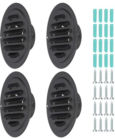 PATIKIL 3 Inch Round Air Vents, 4 Pcs Outlet Vents Cover Bulk Cover 304 Stainless Steel Louver Grille Cover Ducting Air Ventilation Wall Vent Cover for Ceiling Mount Bathroom Vent, Black