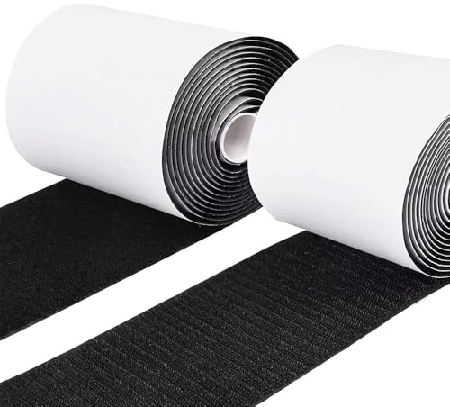 Boolico Selbstklebendes Extra Stark Klettband – Doppelseitiger Klettverschluss, Breites Klebeband für Fliegengitter, Couch-Kissen, DIY, Flauschband und Hakenband, 11 cm Breite 2 Meter Lang, Schwarz