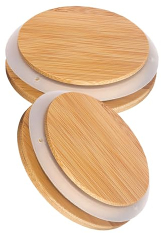 Ciieeo 2 Tapas de Bambú Sellado de Silicona Efecto Hermético Práctico y Reutilizable para Frascos de Vidrio para Almacenamiento en Cocina
