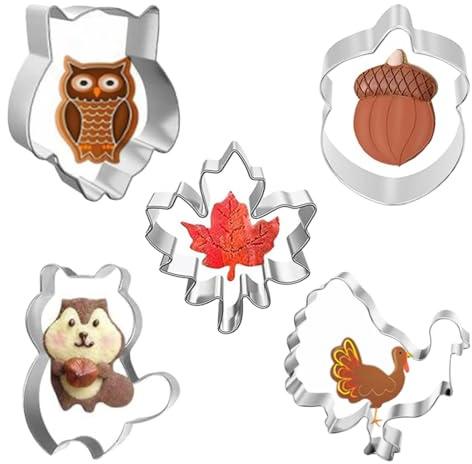 HABNI 5 Pcs Emporte Pièces D'Thanksgiving En Acier Inoxydable Hibou Dinde Feuille D'Érable Pomme De Pin Écureuil 3D Pour La Cuisine Fête Décorations De Fête D'Thanksgiving