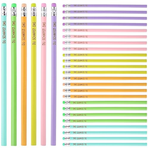 YPLonon 30 Pièces Crayons à Papier HB en bois Crayon de Papier Multicolore Crayons Porte-bonheur avec Gomme Ergonomique Crayons Graphite pour Étudiants, Enseignants et Peintre