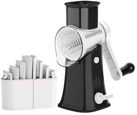 Trituradora de queso giratoria 5 en 1, cortador de verduras de cocina, cortador de nueces de gofre, decoración de escritorio de cocina y herramientas prácticas (negro)