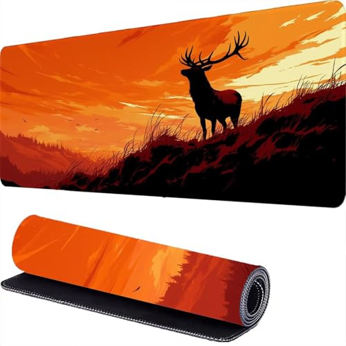 Large Gaming Mouse Pad 1600 x 800 x 3mm Deer Extended Mouse Mat, Sunset Desk Mat, Mousepad Keyboard Mats for Desk, Mousemat with Non-Slip Base and Stitched Edge, for PC, Laptop, Keyboard, Desks r-359