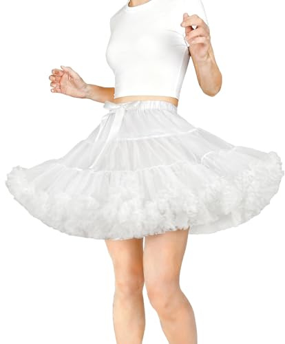 Women's Petticoat Skirt Adult Elastic Waist Tutu Skirt Ballet Tulle Dance Short Puffy Underskirts,White