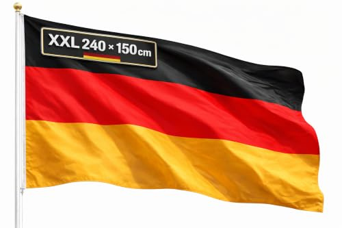 XL Deutschland Flagge - WM 2026 Fahne - EXTRA Groß - Fanartikel - straparzierfähiges Polyester & Metallösen - Weltmeisterschaft (Deutschland 240x150 cm)
