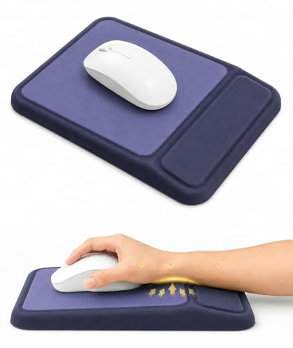 Giecy Tapis de Souris Ergonomique avec Repose-Poignet en Pente, Support Progressif sans Pression, Mousse à Mémoire de Forme, Base Antidérapante, Confort Bureau & Gaming(Bleu Marine)