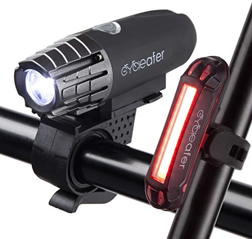 Cycleafer® Bike Lights Set, USB Rechargeable LED, Powerful Front & Rear Lights for Night Riding, Cycling Headlight & Taillight Reflectors for Kids, Road, Mountain, City, e-Bikes, and Delivery Cyclists