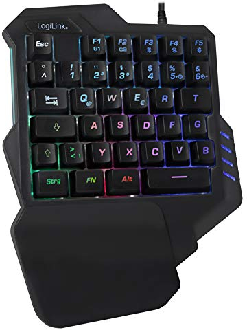 LogiLink Beleuchtete Einhand-Gaming Tastatur mit ergonomischer Handauflage und großartigen Lichteffekten und programmierbaren Tasten für Windows, Linux und MAC in schwarz, ID0181
