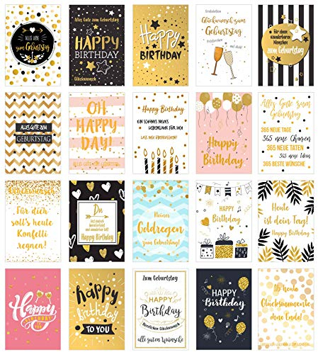 Edition Seidel Set 20 exklusive Premium Geburtstagskarten mit Briefumschlag. Glückwunschkarte Grusskarte Geburtstag Geburtstagskarte Mann Frau Karten Happy Birthday Billet Sprüche